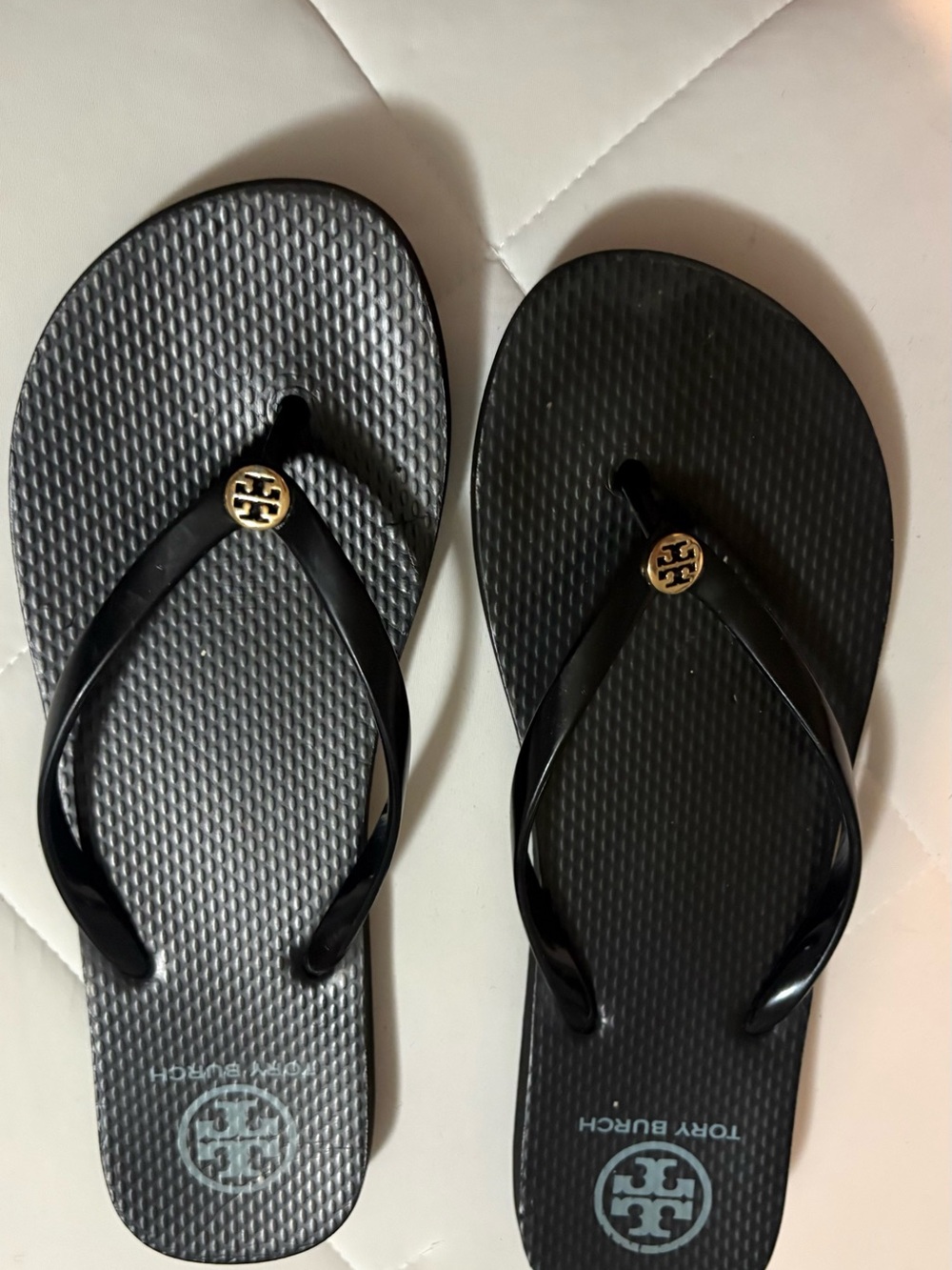 Tory Burch Black Flip Flop Sandals with Gold Logo